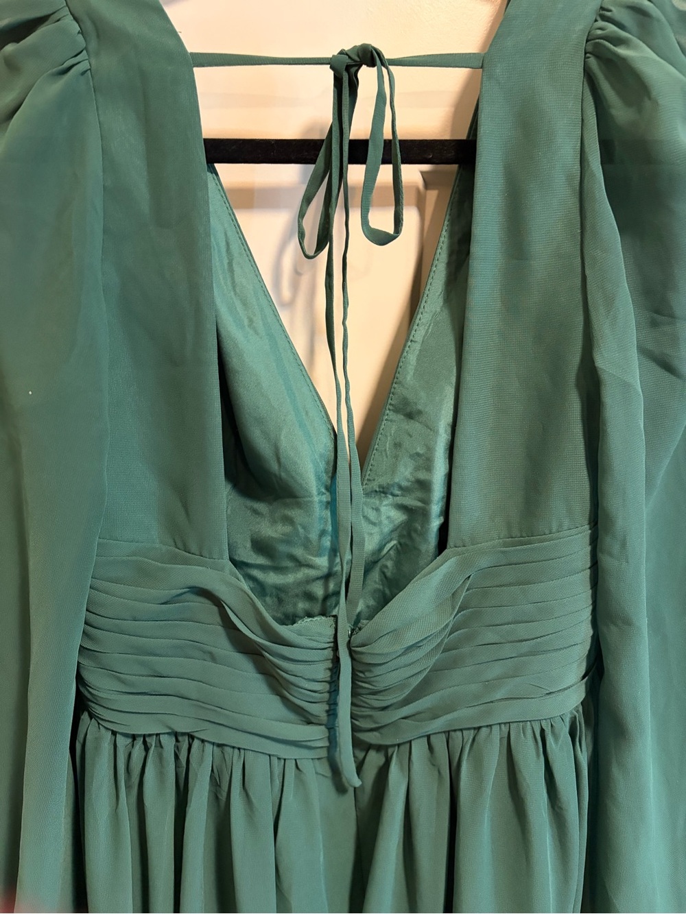 Azazie Forest Green V-Neck Long Sleeve Chiffon Maxi Dress with Front Slit - Picture 6 of 9